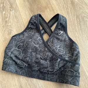 Gymshark Black Snake Print Sports Bra Size L Strappy Back Seamless